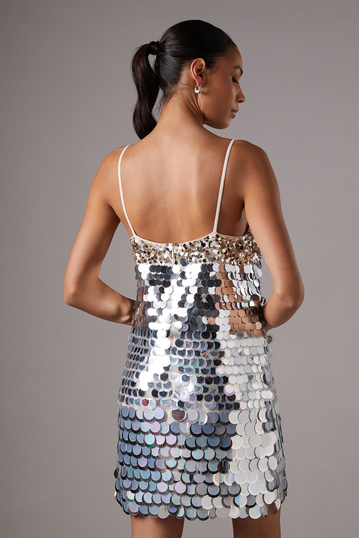 Coast Disc Sequin Cami Mini Dress Silver image 4