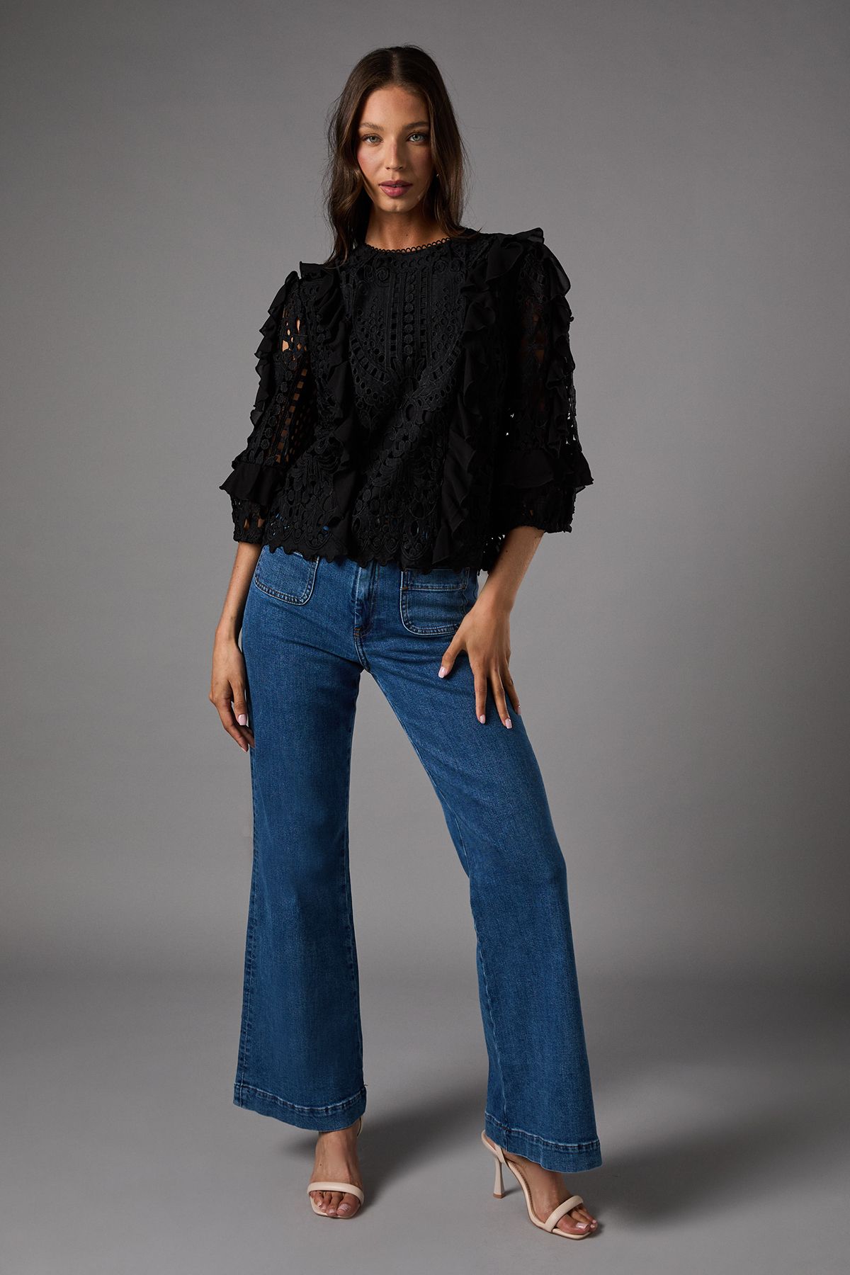 Coast Lace Frill Sleeve Top Black image 2