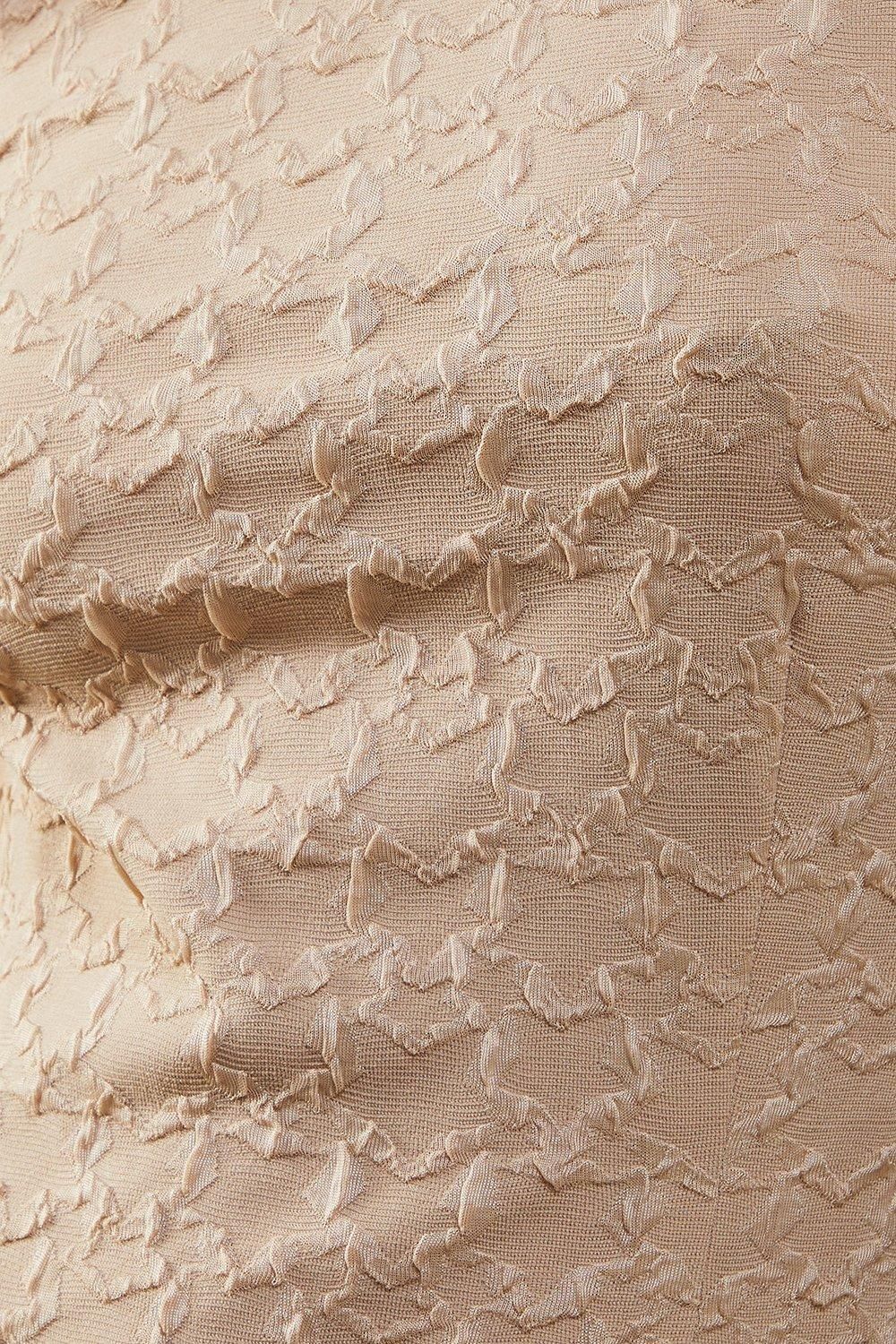 Warehouse Jersey Jacquard Slash Neck Scoop Back Midi Dress Taupe image 5