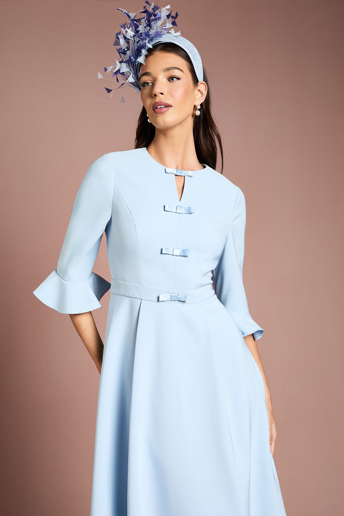 Coast Lisa Tan Satin High Low Midi Dress With Bow Detail Pale Blue image 2