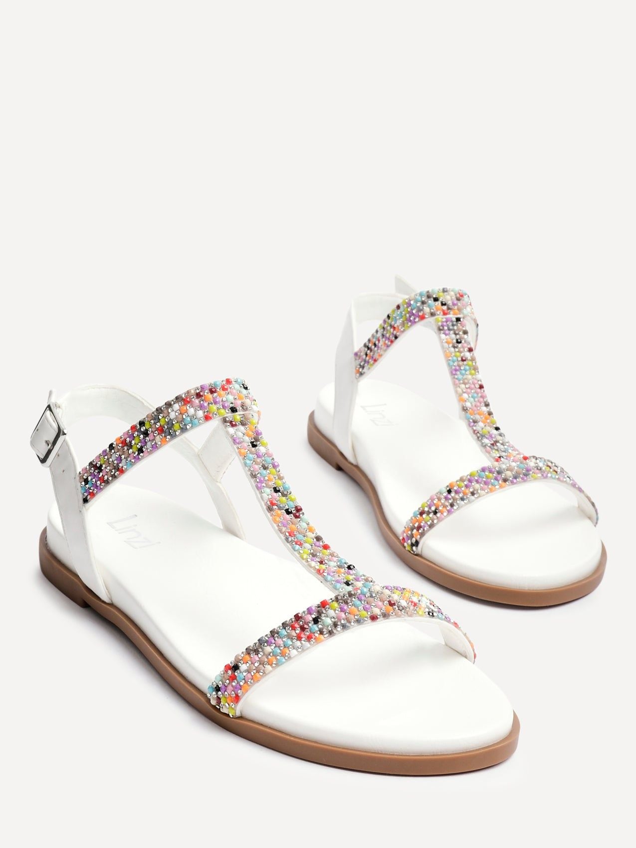 Linzi Lois White Faux Leather T-Bar Flat Sandal image 4