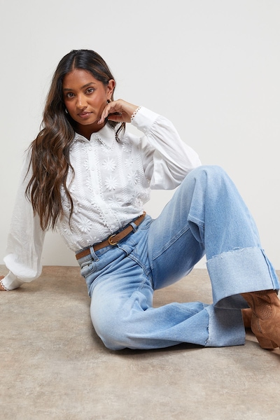 Oasis Floral Embroidered Long Sleeve Blouse White