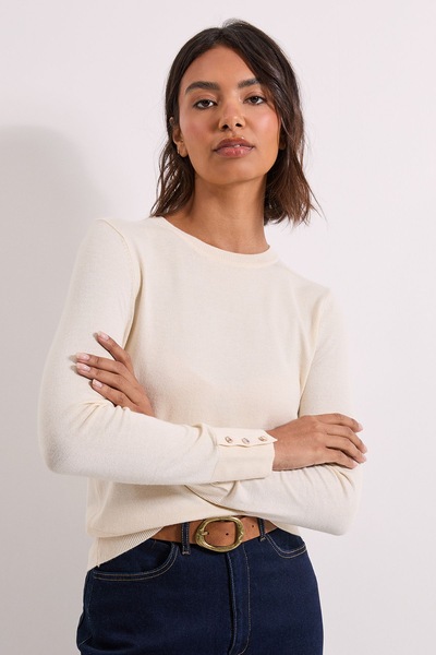 Dorothy Perkins Ivory Crew Neck Button Cuff Jumper Ivory