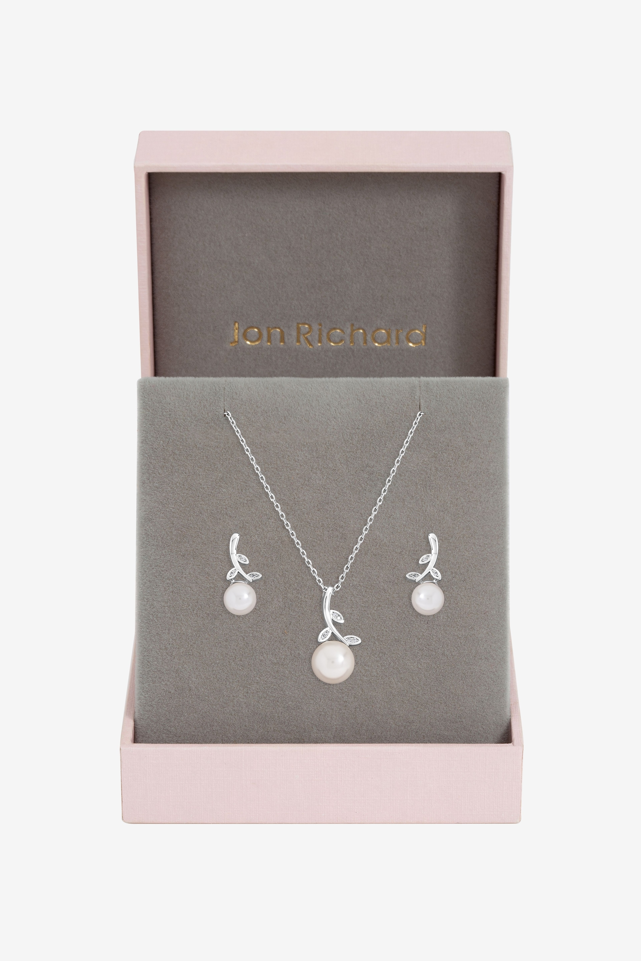 Jon Richard Rhodium Plated Crystal Leaf and Pearl Drop Set - Gift Box image 1