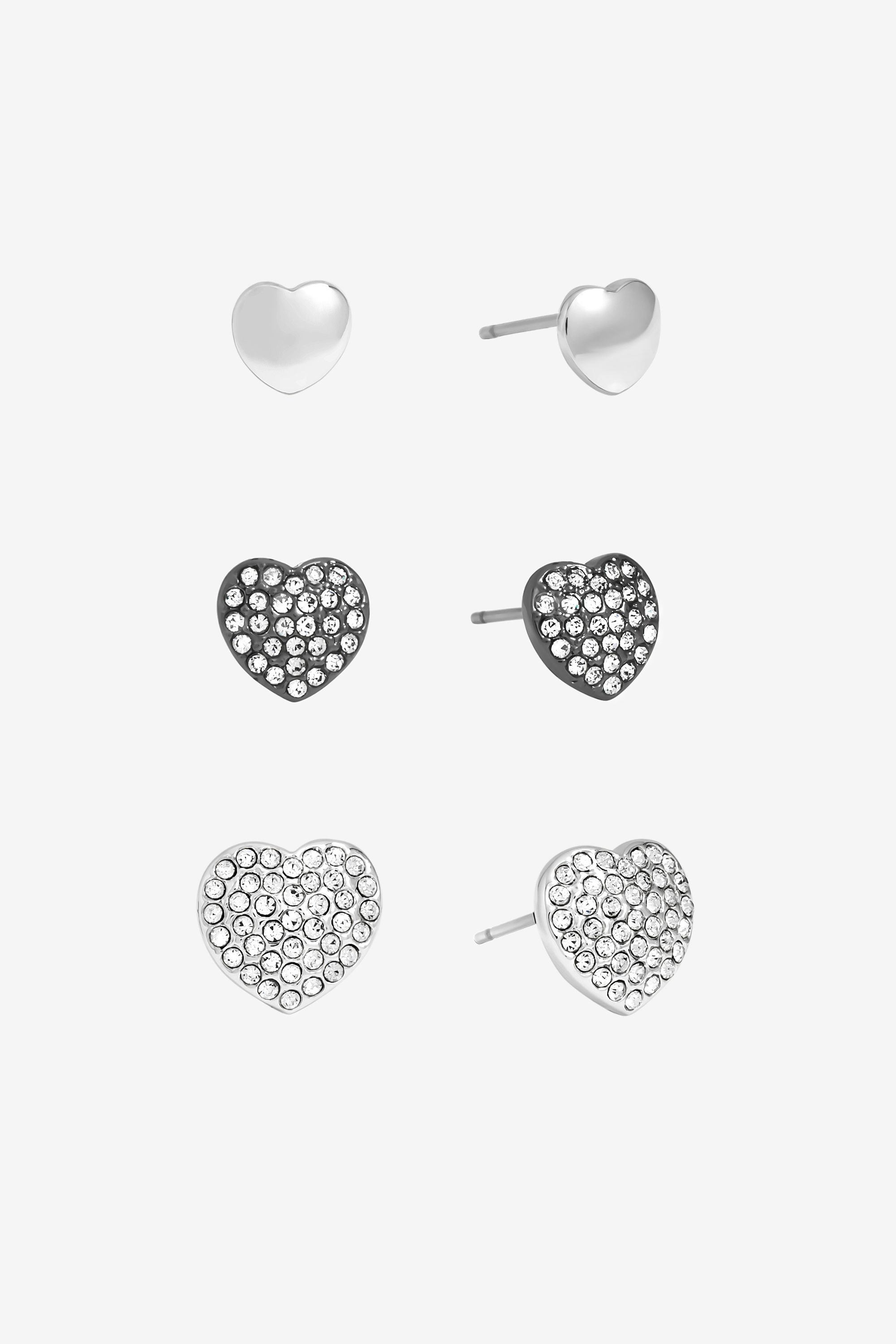 Mood Mixed Plated Crystal Heart Stud Earrings - Pack of 3 image 1