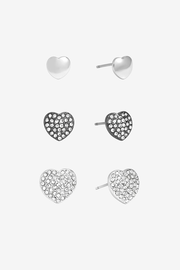 Mood Mixed Plated Crystal Heart Stud Earrings - Pack of 3