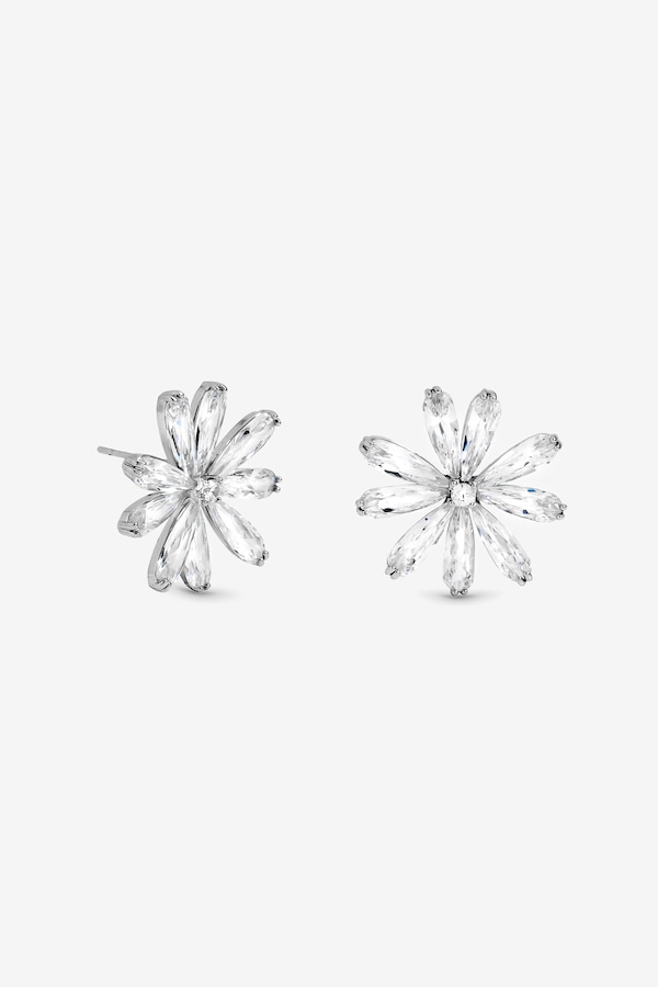 Jon Richard Rhodium Plated Cubic Zirconia Flower Stud Earrings