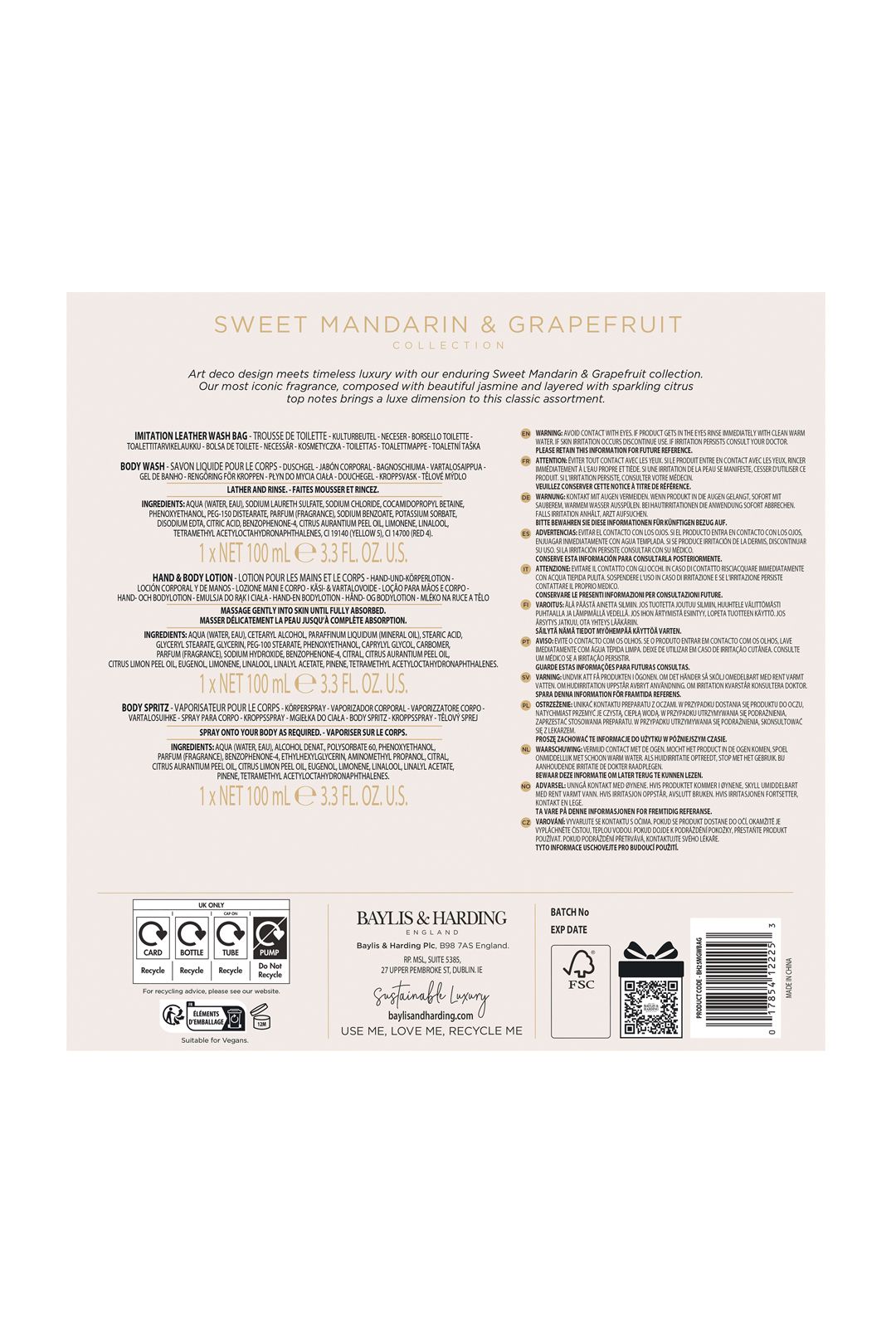 Baylis & Harding Sweet Mandarin & Grapefruit Luxury Wash Bag Gift Set Multi image 8