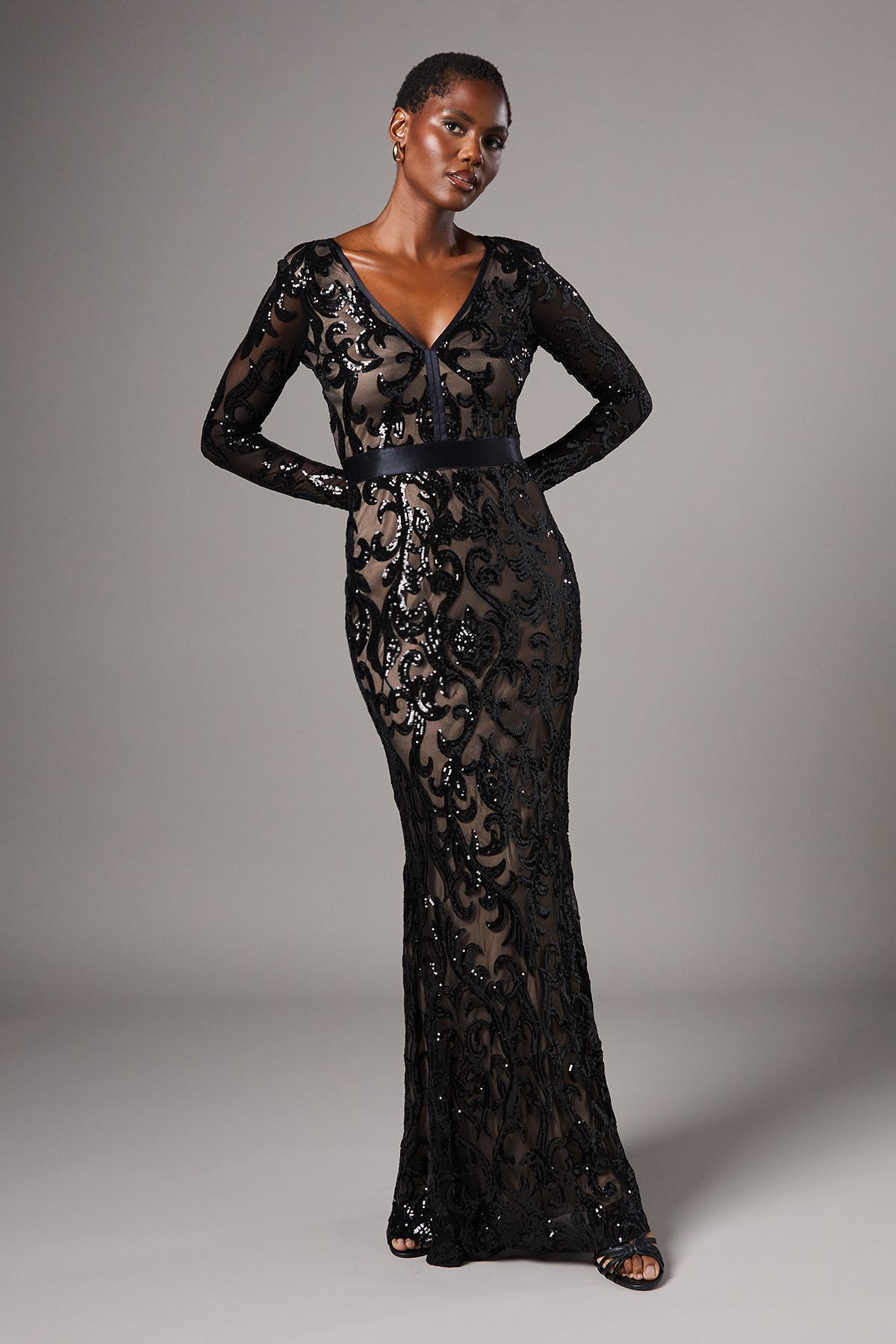 Coast Long Sleeve Sequin Maxi Dress Black image 1
