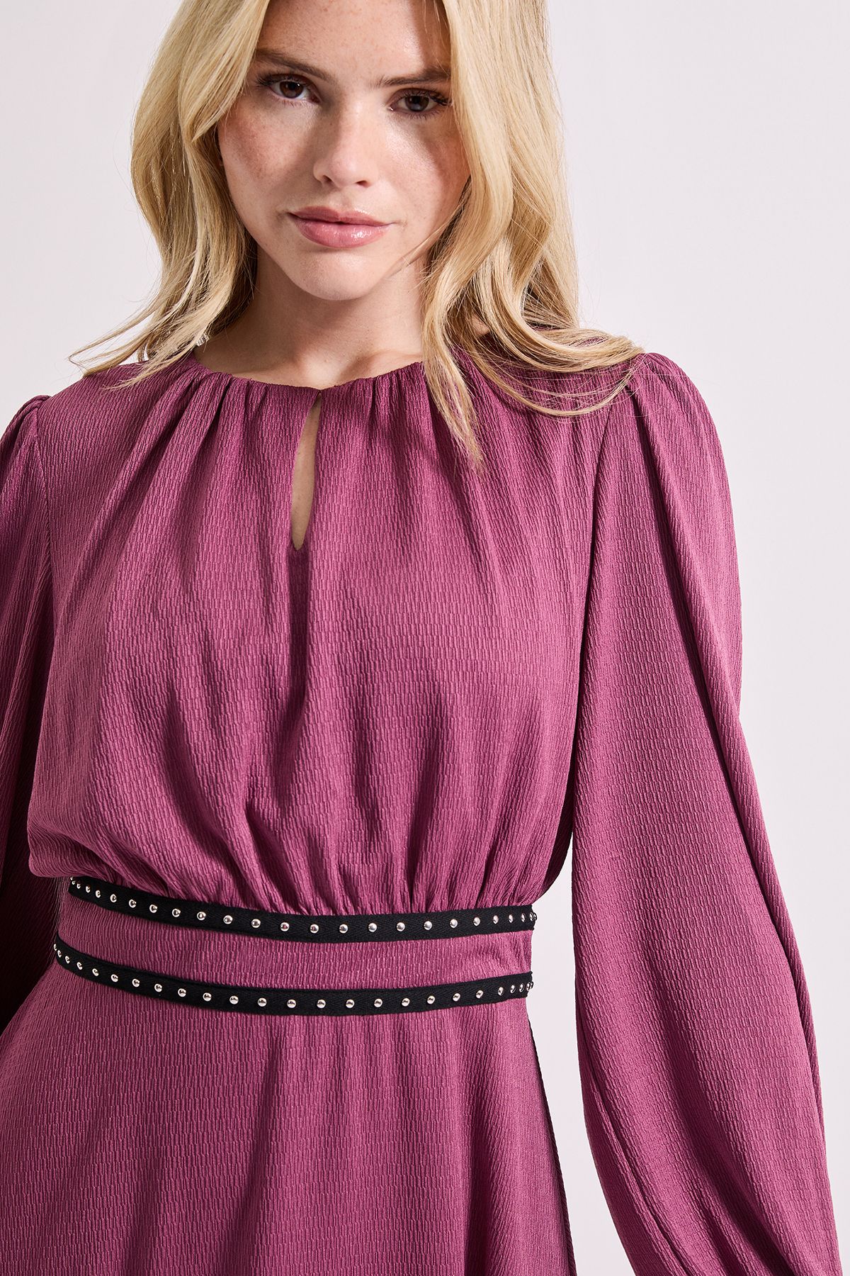 Dorothy Perkins Stud Detail Waist Jersey Mini Dress Berry image 4