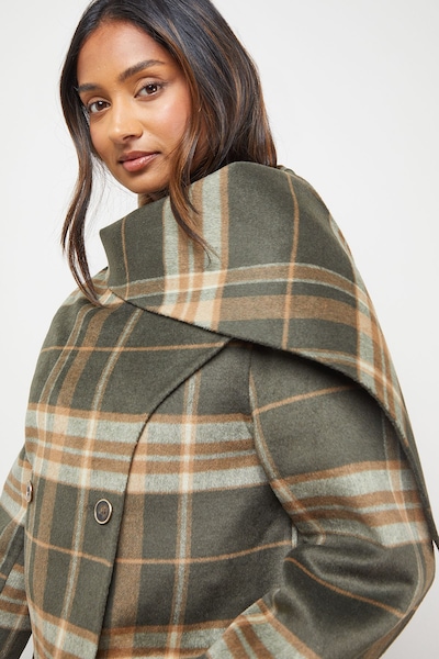 Oasis Check Scarf Longline Jacket Coat Taupe