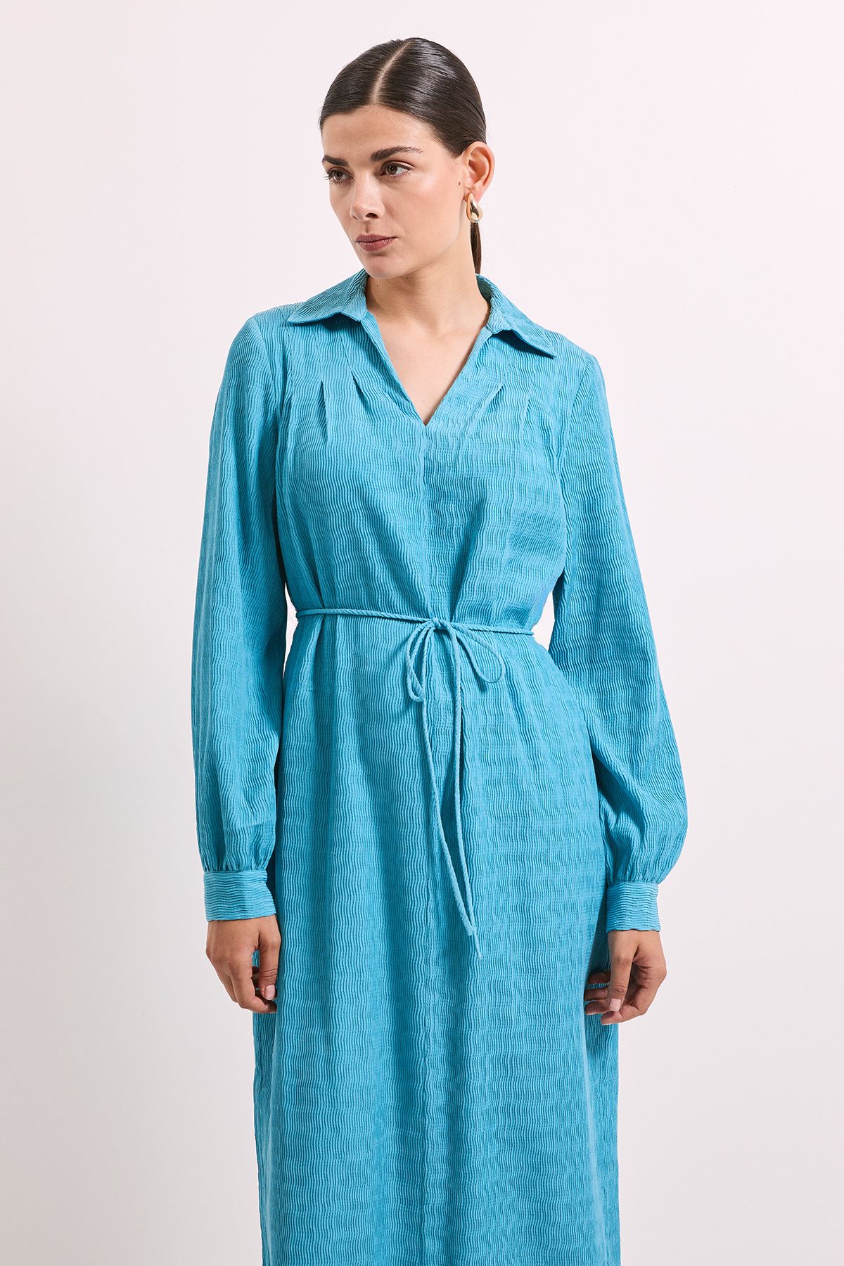Principles Crinkle Column Shirt Mid Dress Blue image 2