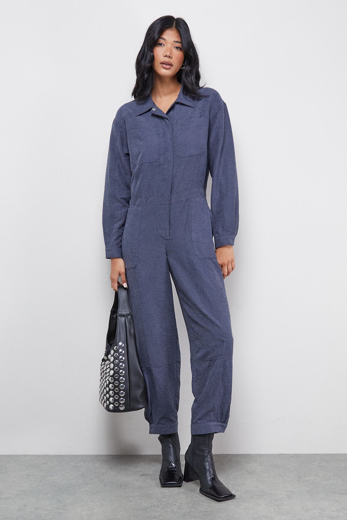 Warehouse Petite Peach Satin Utility Boilersuit Jumpsuit Slate image 1