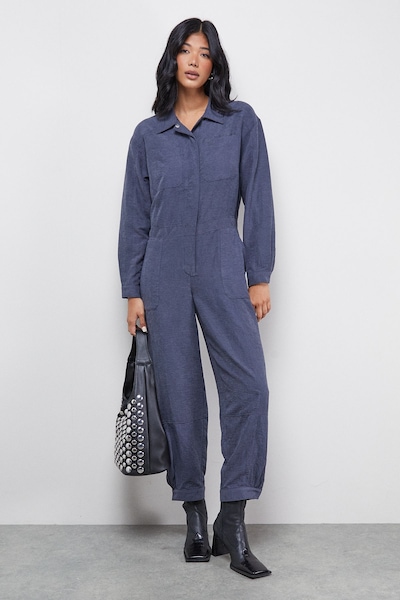 Warehouse Petite Peach Satin Utility Boilersuit Jumpsuit Slate