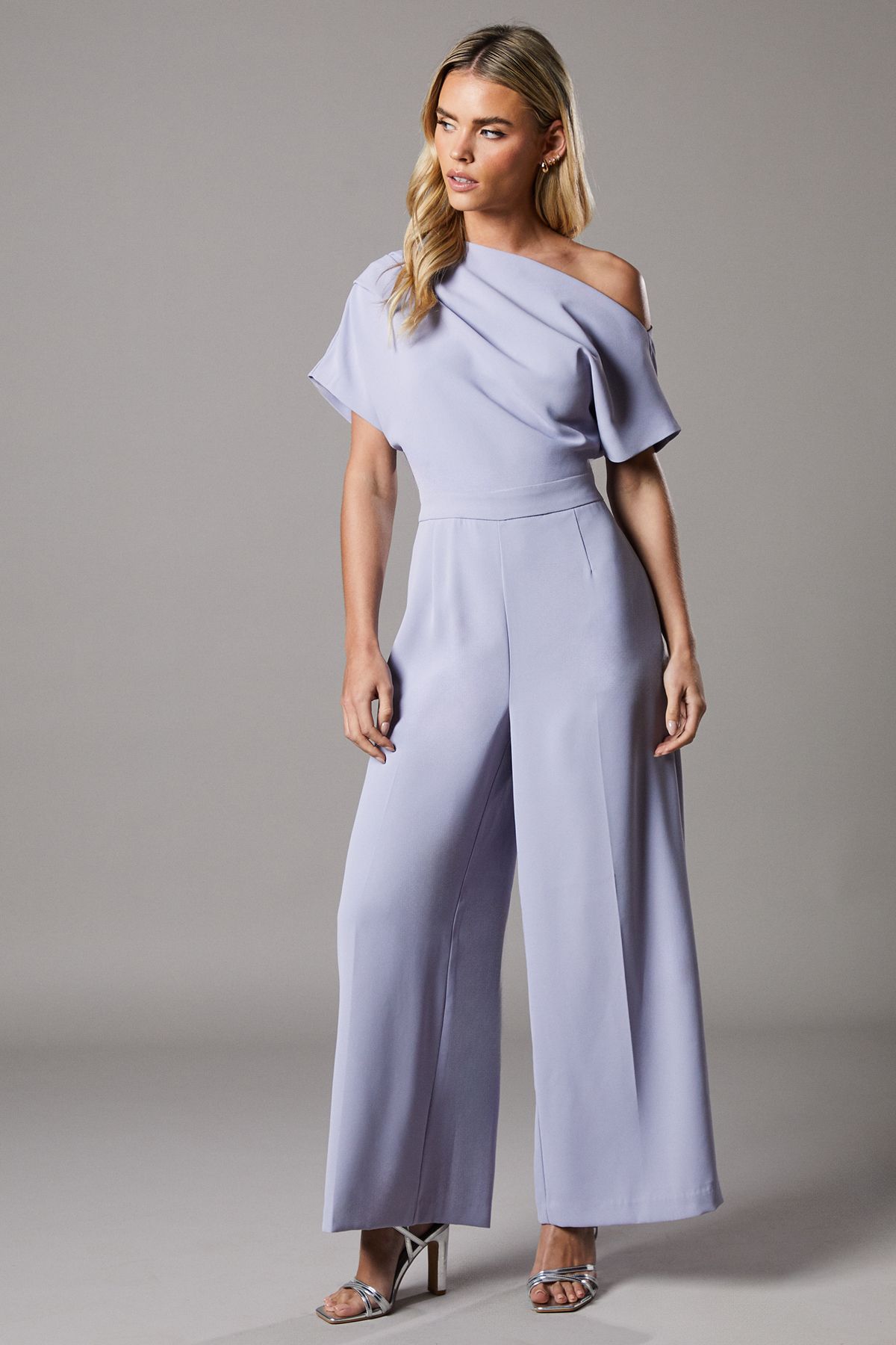 Coast Lilac Petite Pleat Off The Shoulder Jumpsuit PLT