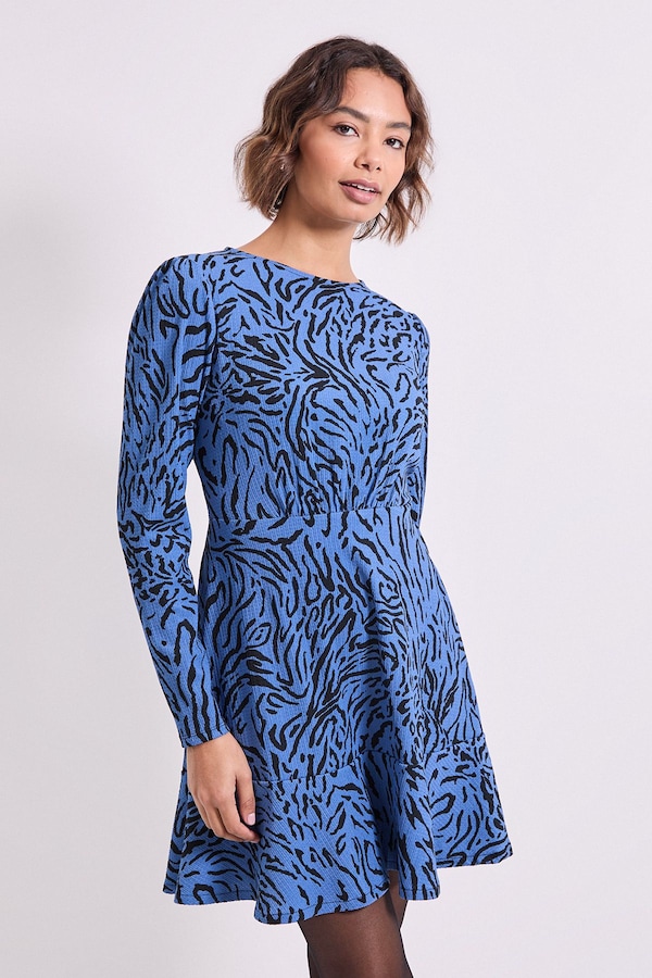 Dorothy Perkins Blue Zebra Wrap Skirt Detail Jersey Mini Dress Blue