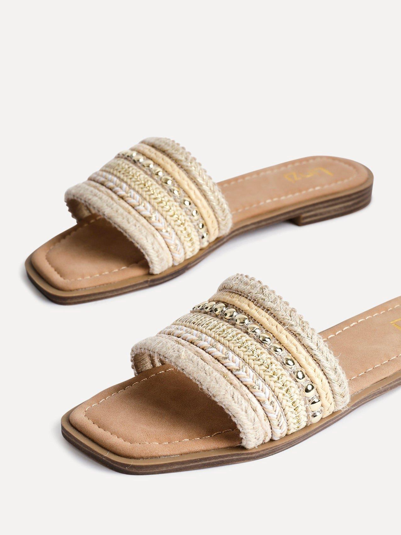 Linzi Mariel Natural Woven Embellished Flat Sandals image 4