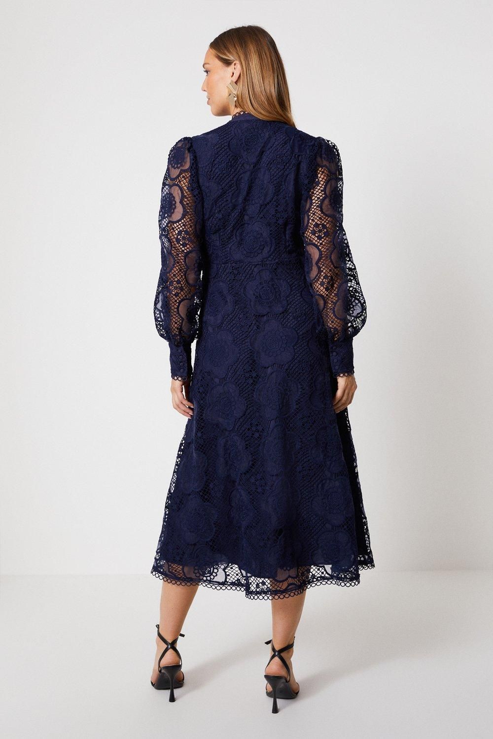 Oasis Premium Organza Lace Trim Midi Shirt Dress Navy image 3