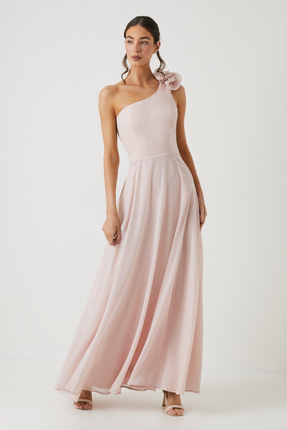 One Shoulder Long Chiffon Bridesmaid Gown Blushing ink Plus Size