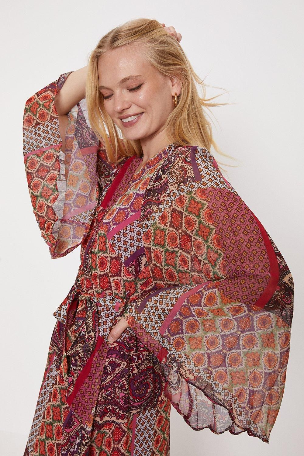 Oasis Printed Belted Wrap Midi Dress Red image 2