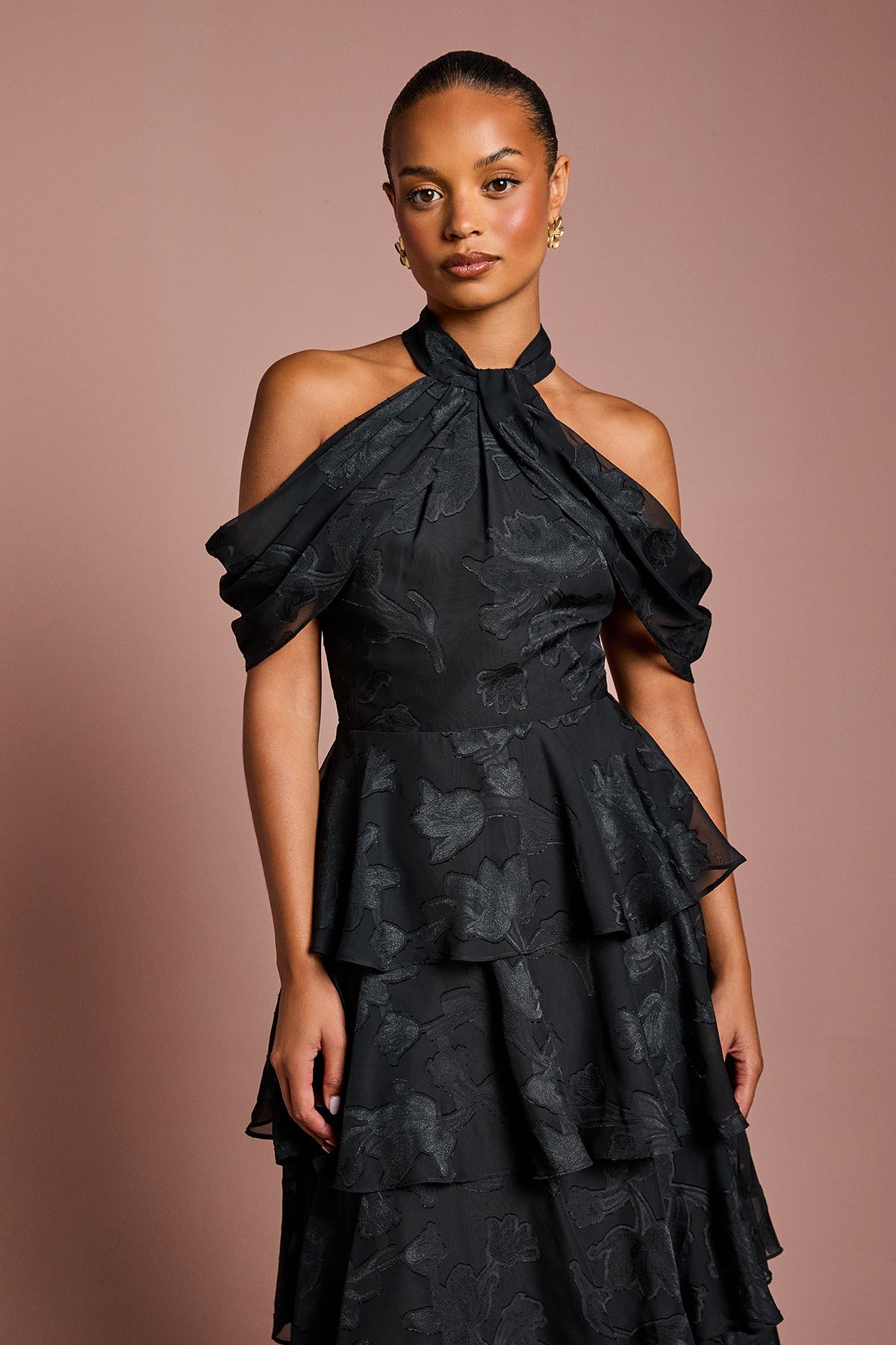 Coast Petite Cold Shoulder Chiffon Midaxi Dress Black image 2