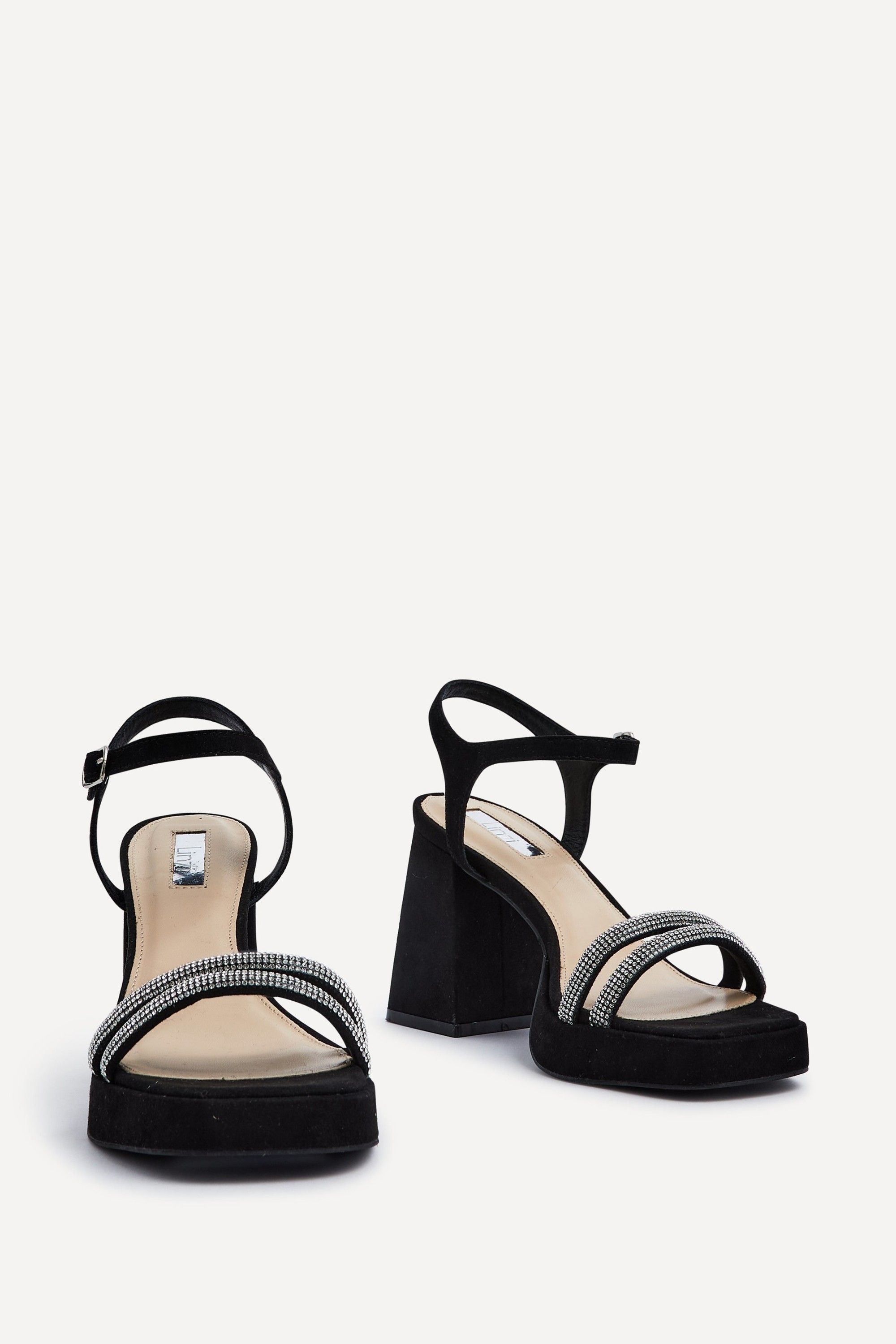 Linzi Xandra Black Faux Suede Diamante Platform Heels image 3