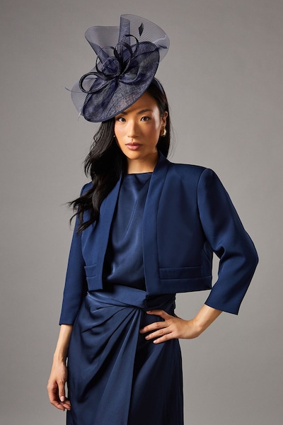 Coast Pleat Detail 3/4 Sleeve Crop Jacket Navy