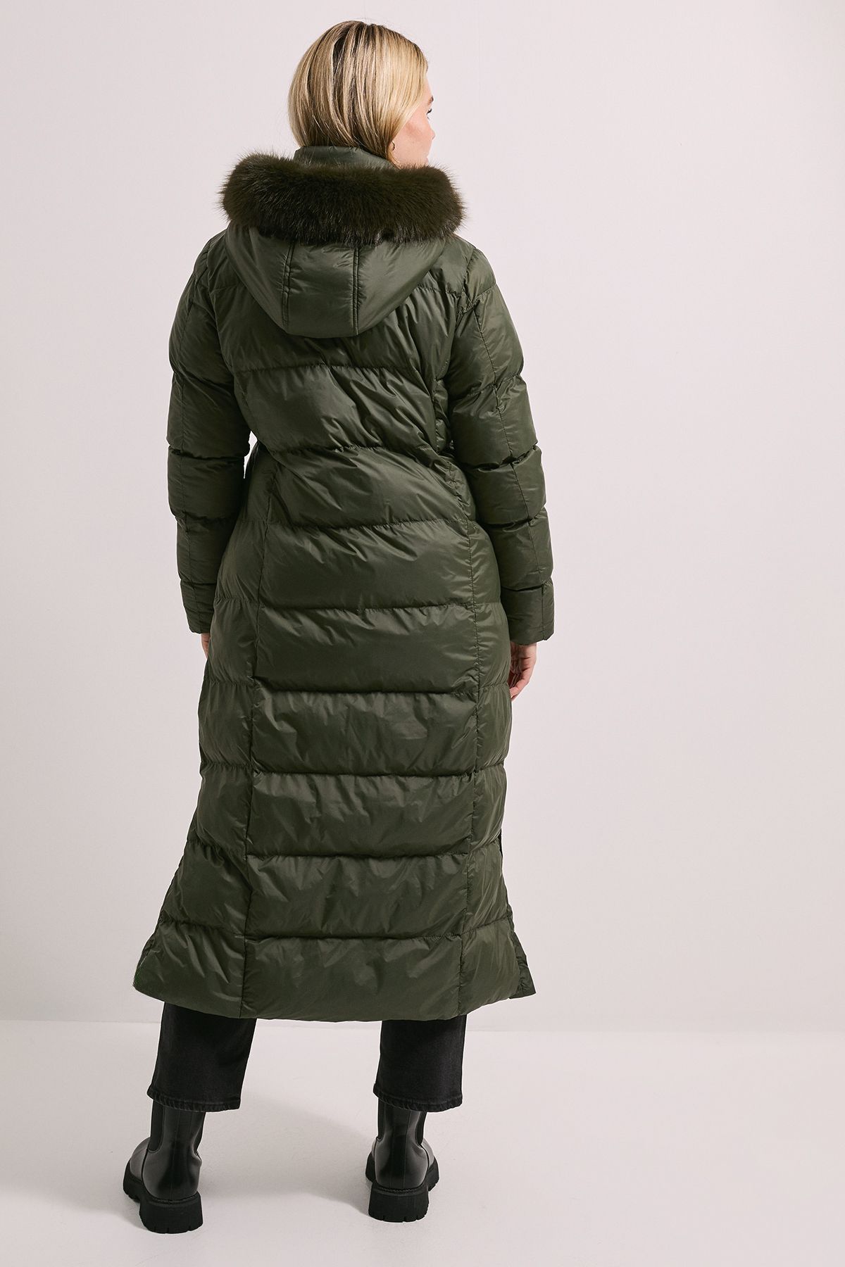 Dorothy Perkins Fur Trim Padded Puffer Coat Green image 3