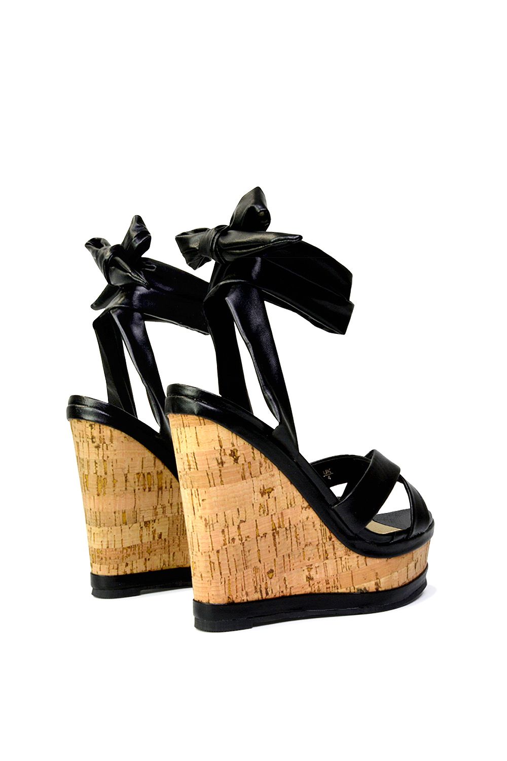 XY London 'Kammie' Lace Up Strappy Cork Platform Wedge Heel Sandal Shoes image 3