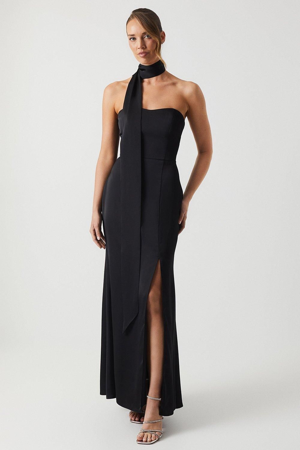Coast Bandeau Satin Bridesmaid Maxi Dress With Removable Sash Black image 1
