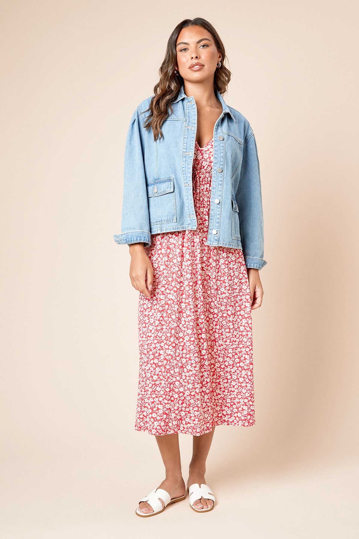 Dorothy Perkins Red Ditsy Channel Waist Jersey Midi Dress Red image 1