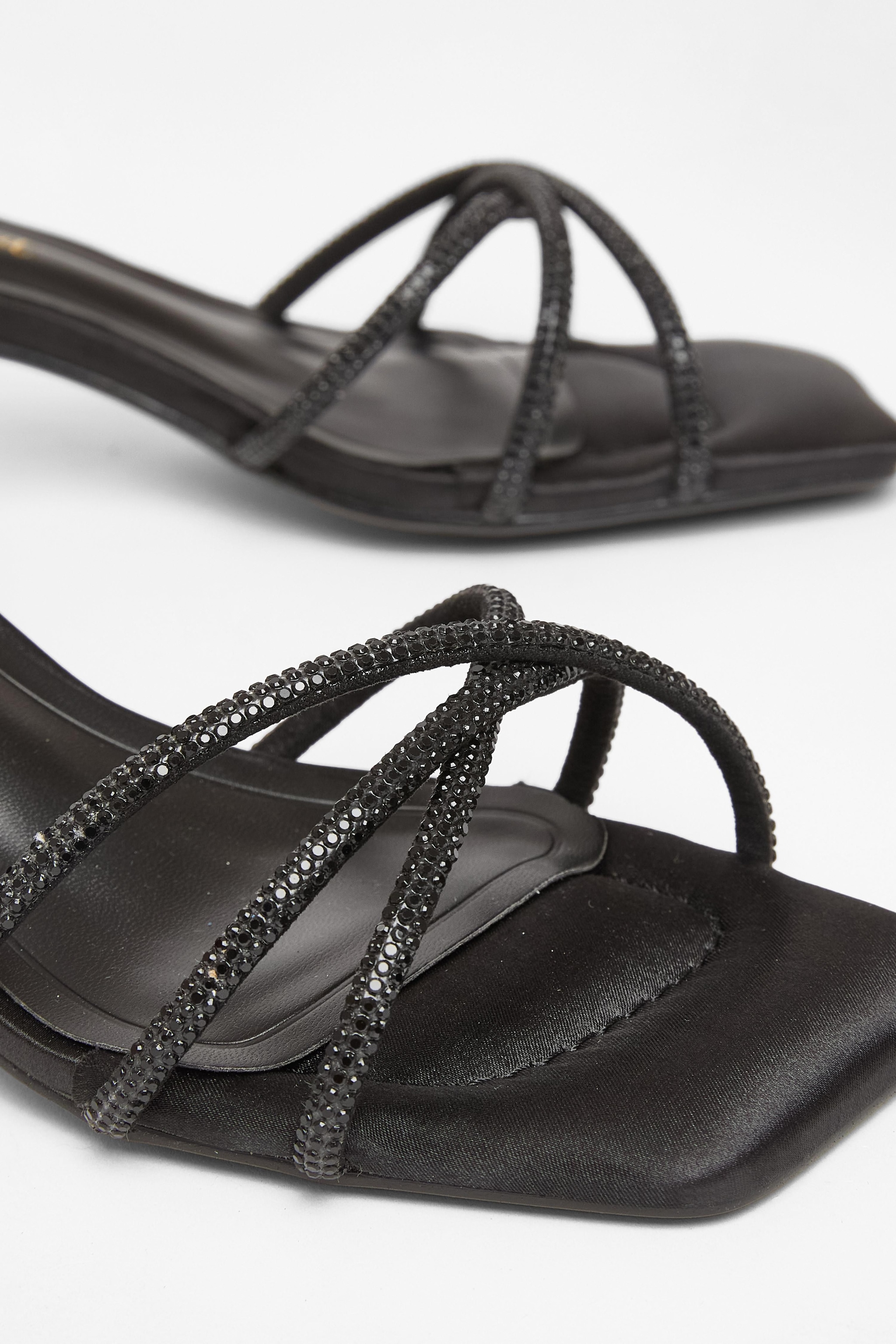 Quiz Black Wide Fit Diamante Strap Block Heels image 4