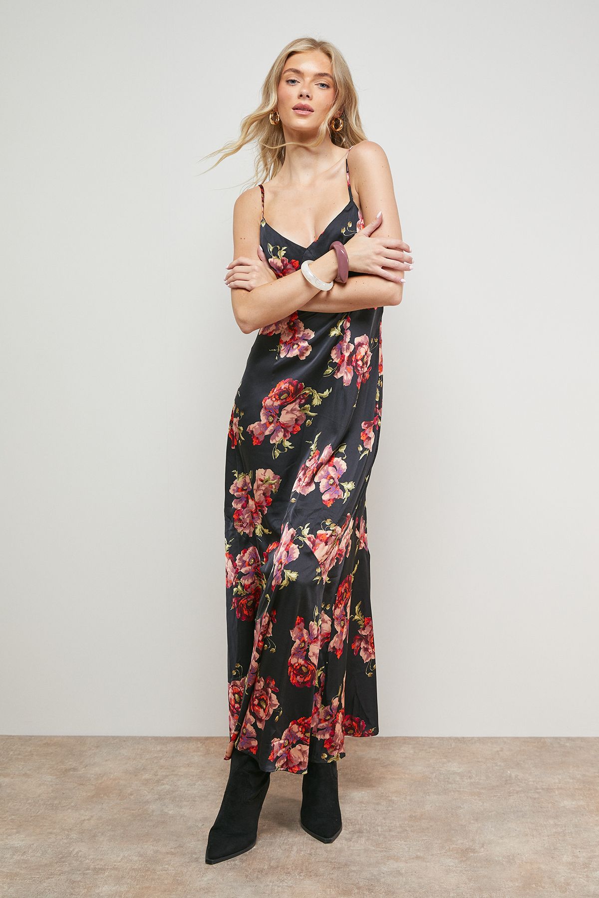 Oasis Strappy Floral Maxi Dress Black image 1