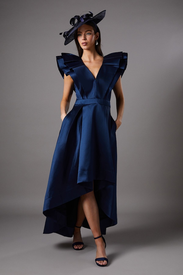 Coast Frill Sleeve V Neck Midi Dress Navy
