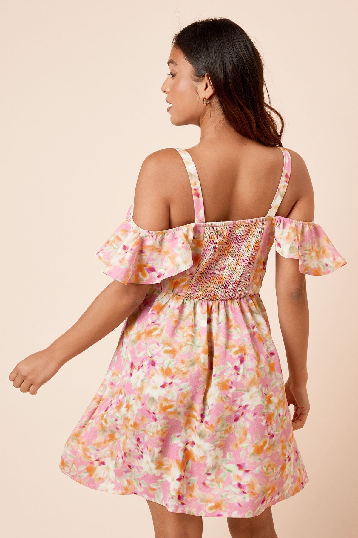 Dorothy Perkins Petite Floral Tie Front Cold Shoulder Mini Dress Floral image 4