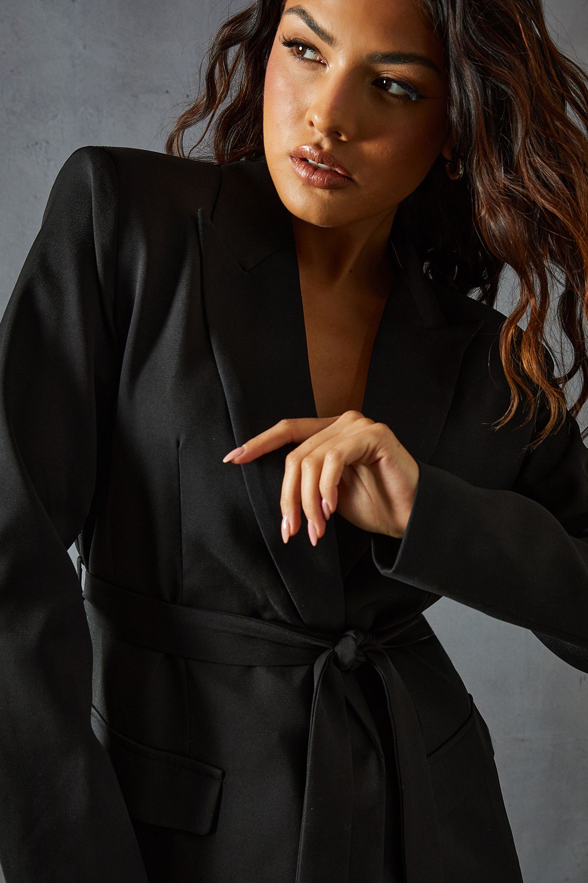 MissPap Tailored Tie Belt Blazer Black image 2