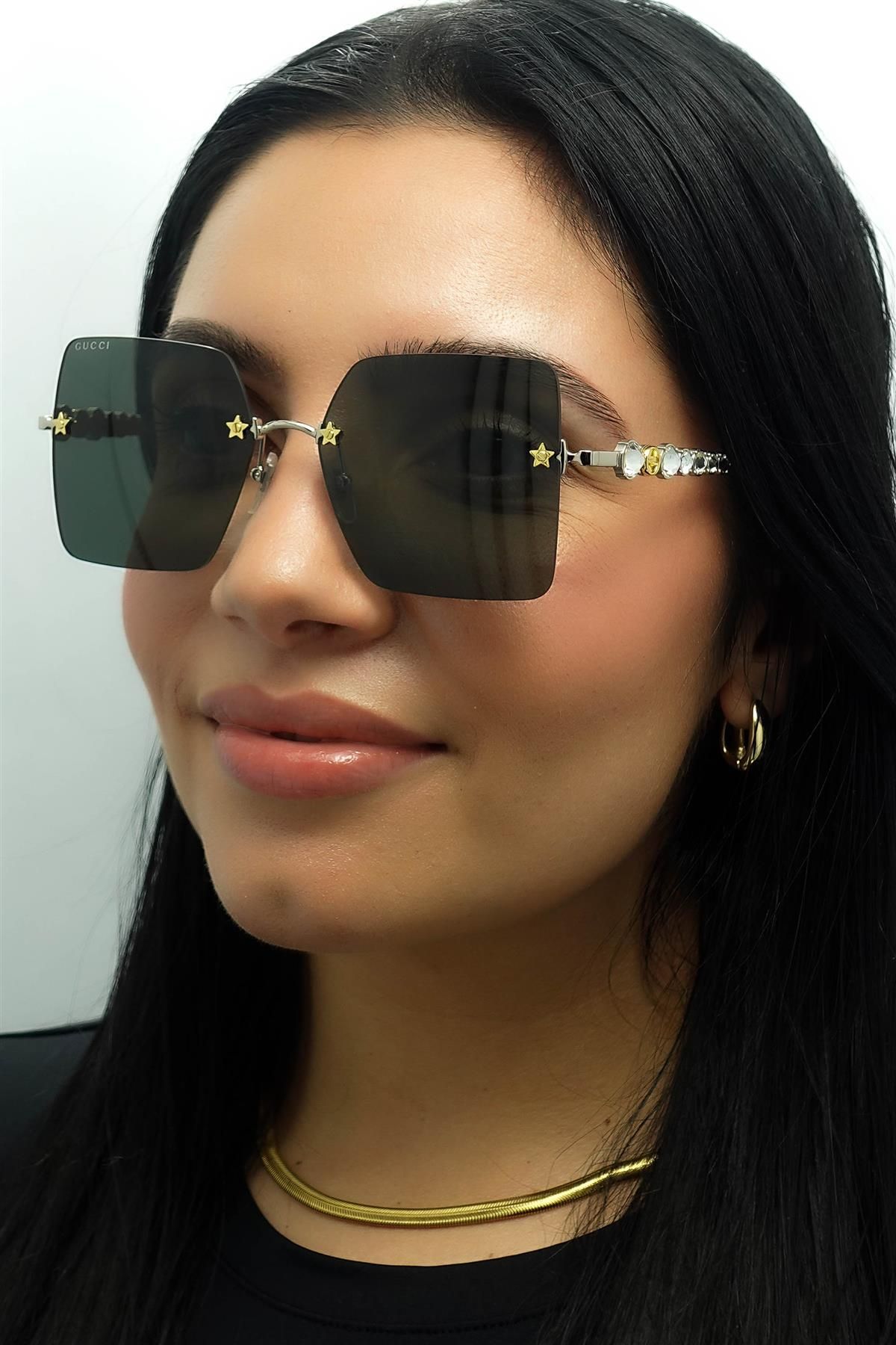 Gucci Rimless Silver Grey Sunglasses image 5