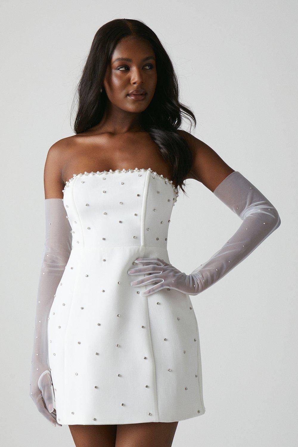 Coast Hotfix Diamante Bandeau Bridal Mini Dress Ivory image 2