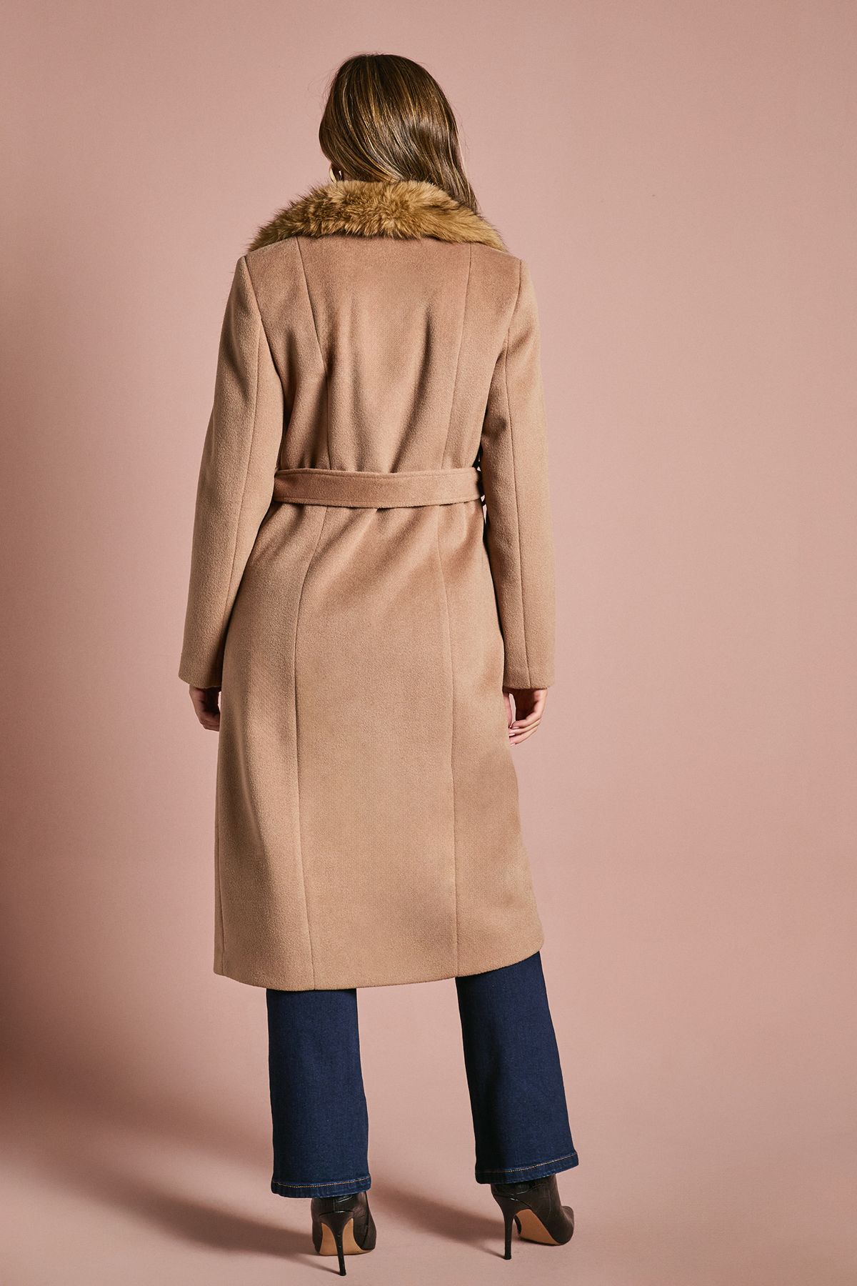 Coast Camel Faux Fur Collar Occasion Belted Midi Coat Camel image 3