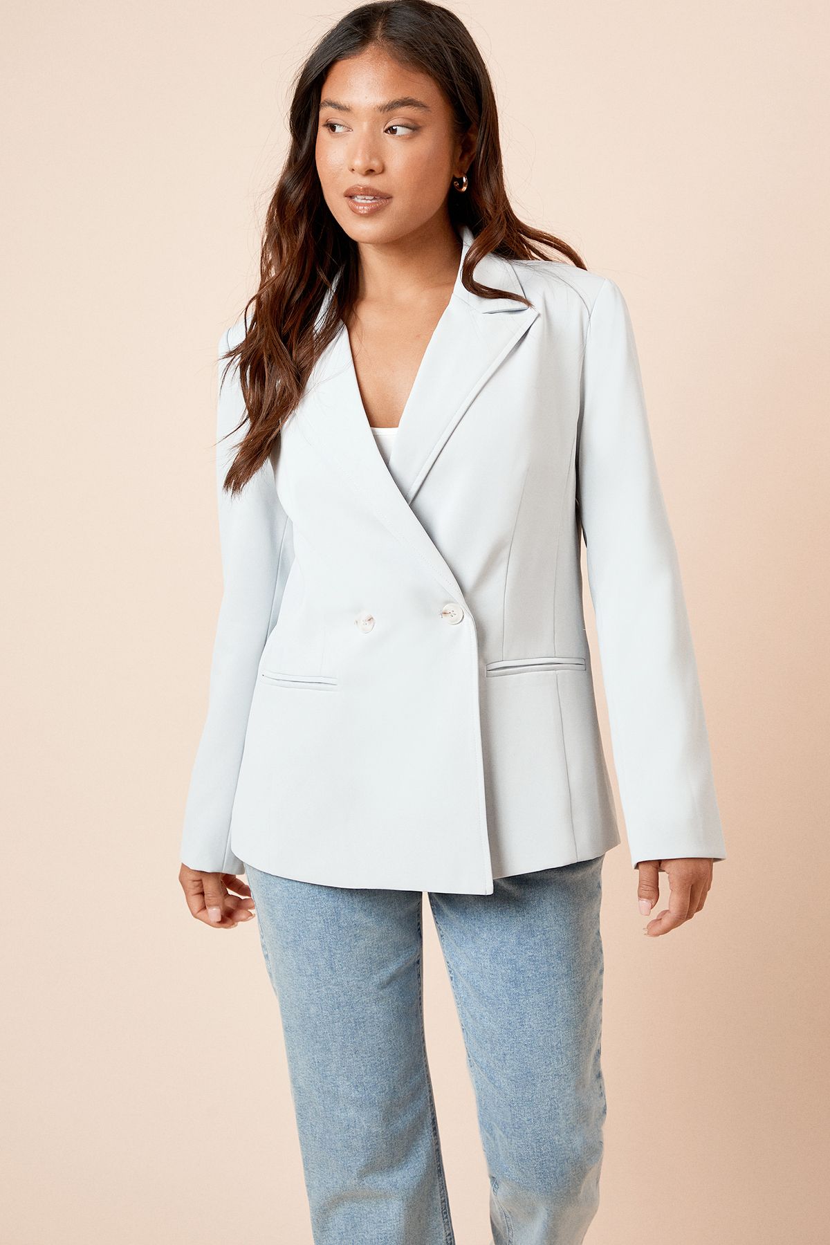 Dorothy Perkins Petite Tailored Seam Front Detail Blazer Light Blue image 4