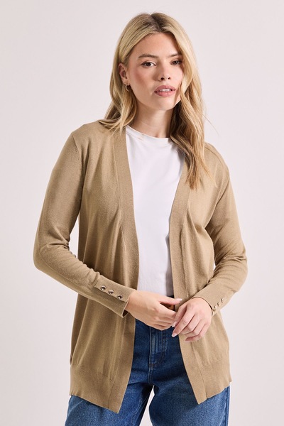Dorothy Perkins Petite Camel Longline Button Cuff Cardigan Camel