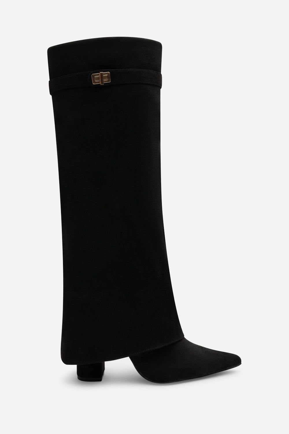 Where's That From 'Nova' Fold Over Shark Block Heel Point Toe Boots Suede image 3