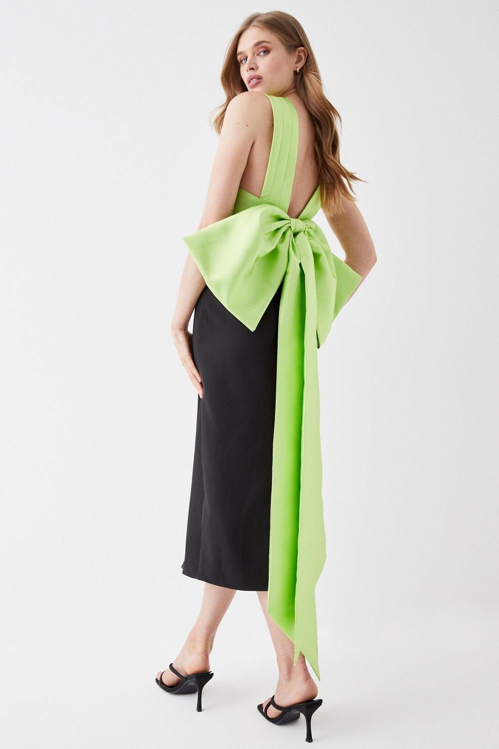 Coast Cross Over Front Bow Back Midi Dress Black image 3