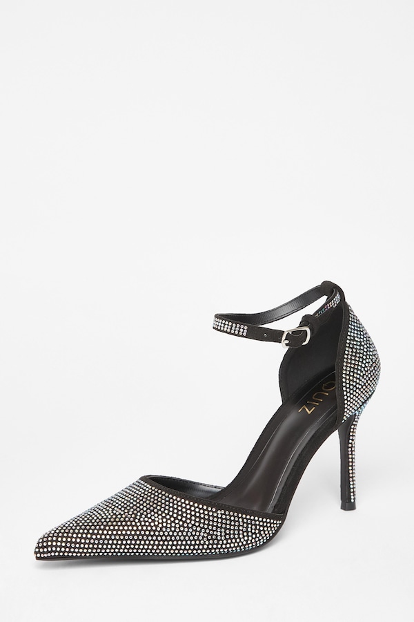 Quiz Black Diamante Pointed Toe Heels