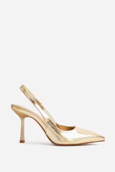Linzi Dash Gold Faux Leather Court Heels