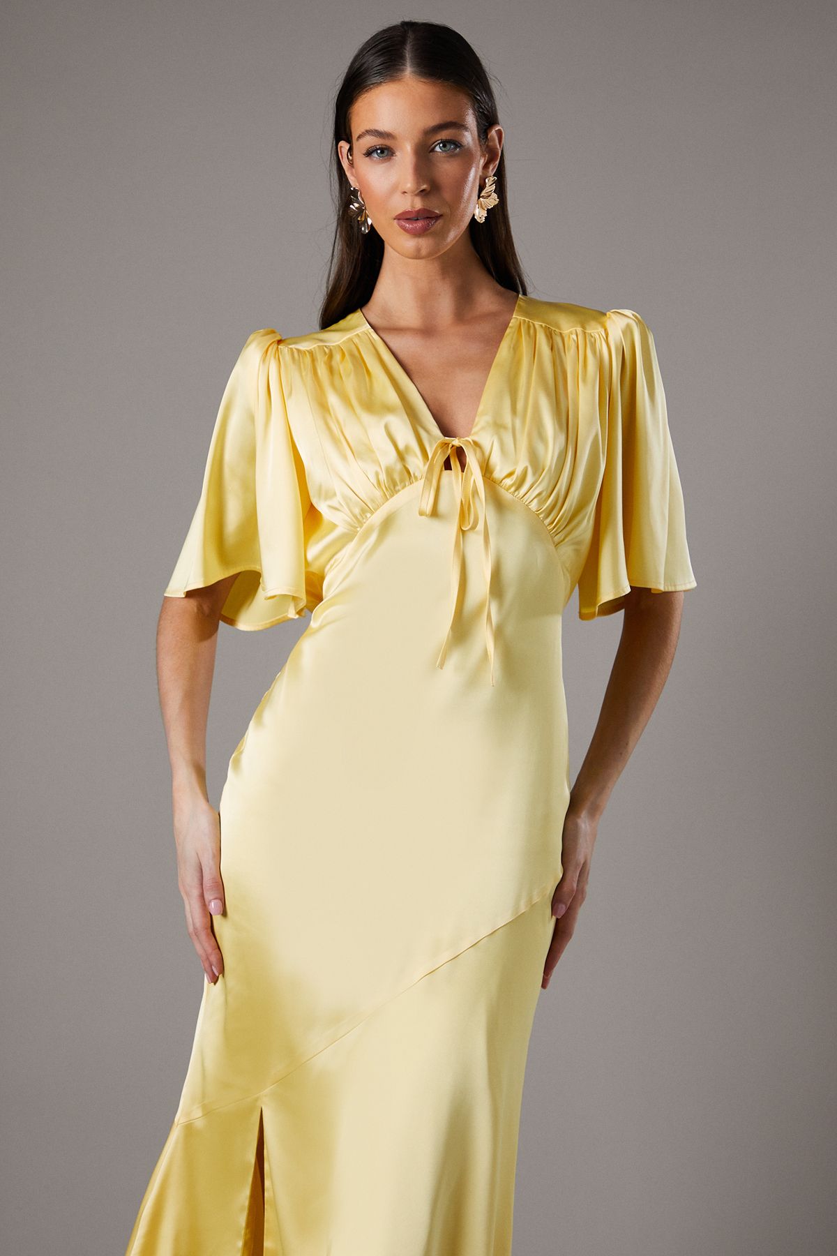 Coast Gathered Bust Tie Front Slip Dress Yellow image 2