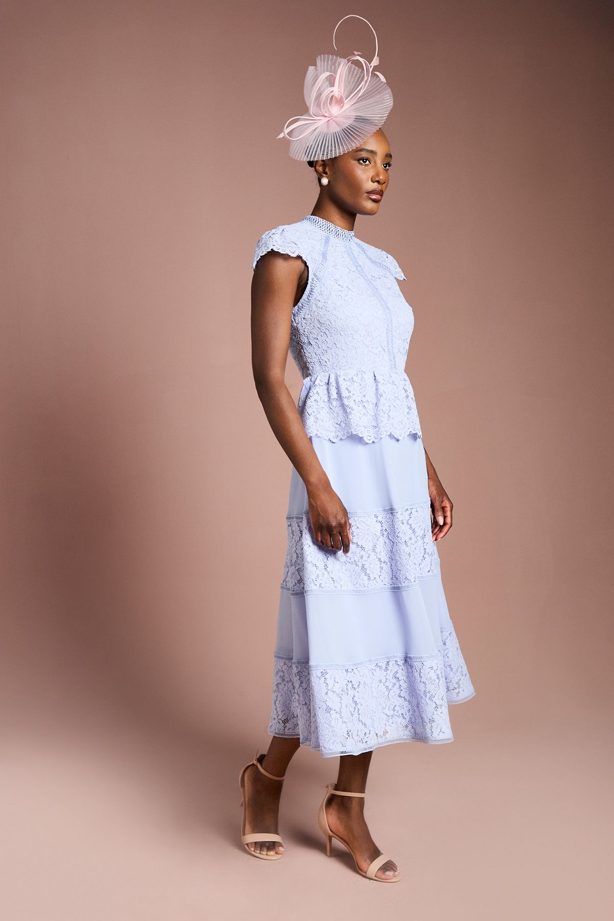 Coast Lace Bodice Pleated Skirt Midi Dress Cornflower Blue