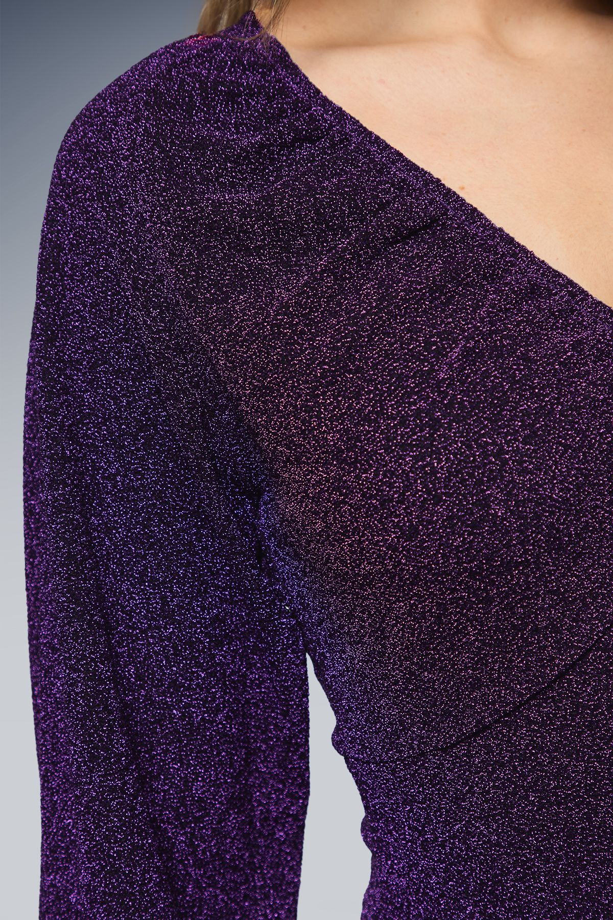 Dorothy Perkins DP Luxe Gathered Neck Split Front Sparkle Jersey Midaxi Dress Purple image 5