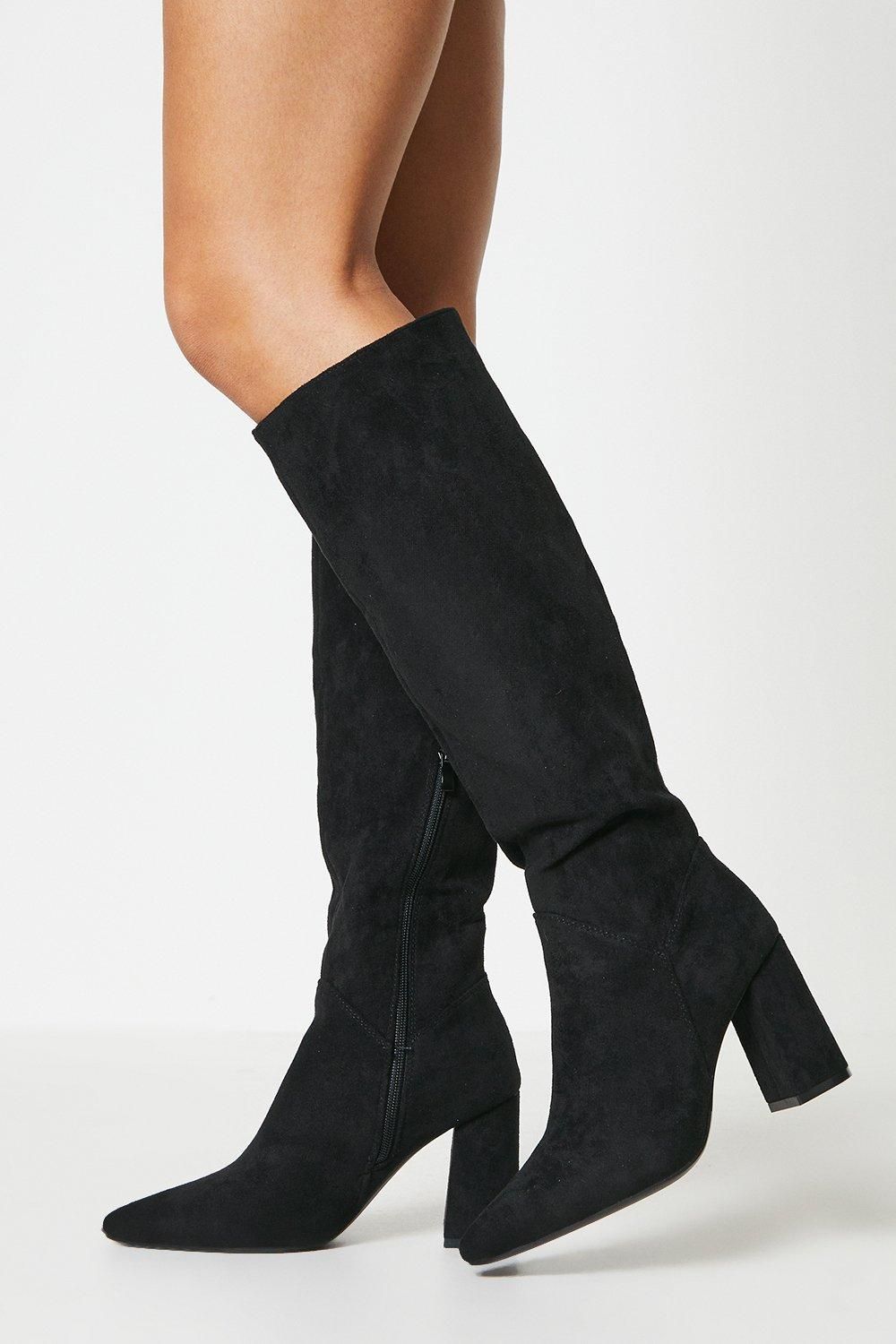 Oasis Jemima High Block Heel Pointed Knee Boots Natural Black image 1