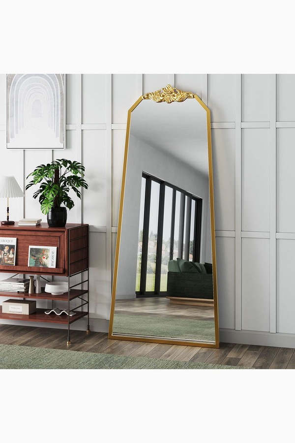 Living and Home 80cm W x 180cm H Gold Wave Carved Metal Framed Decorative Full-Length Mirror